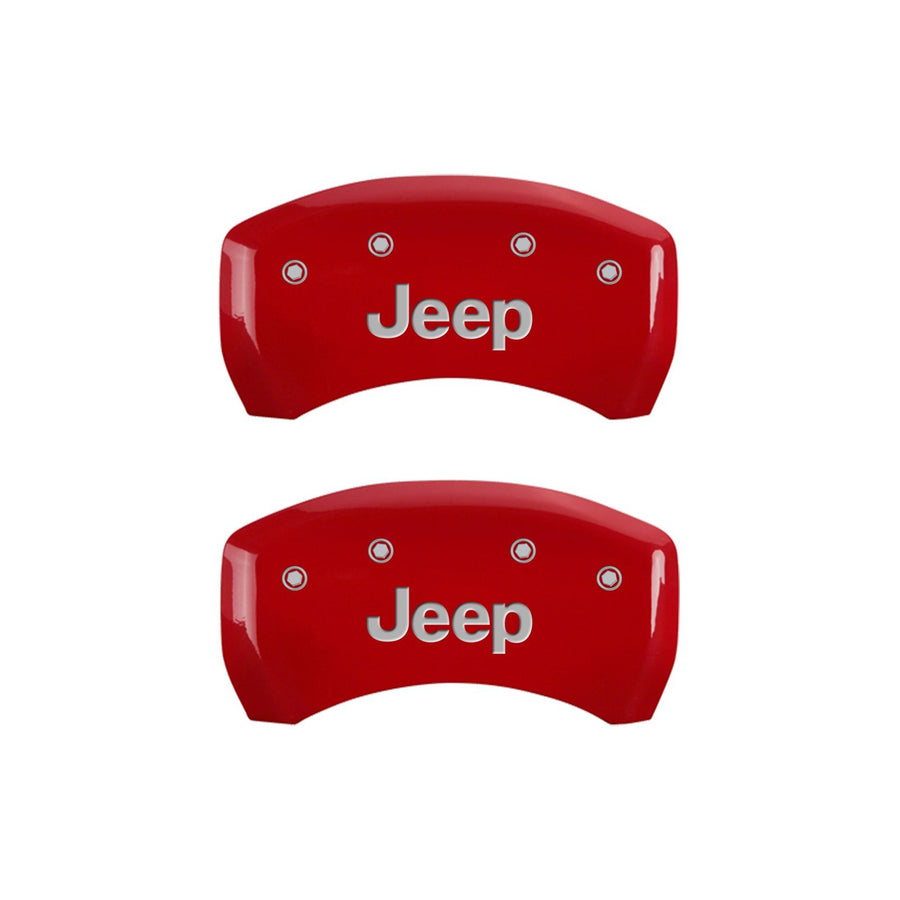 MGP Caliper Covers Red Powder Coat Finish 42016SJEPRD Front and Rear Caliper Cover, Set of 4 (JEEP Silver Characters, Engraved)