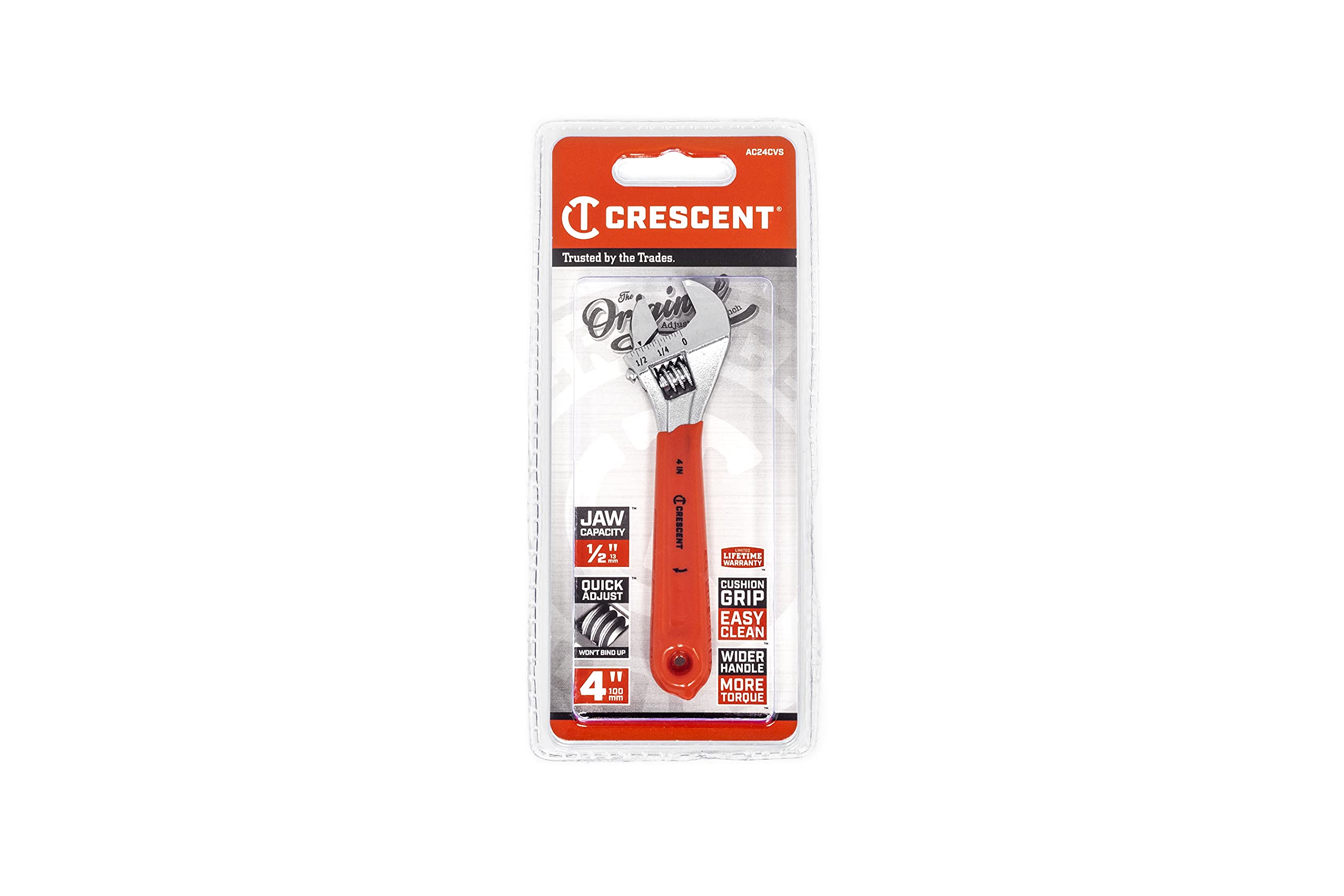 4" Crescent Adjustable Cushion Grip Wrench - Carded - AC24CVS