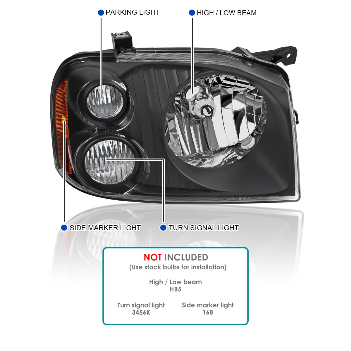 Replacement SPEC-D TUNING Black Headlights Compatible with 2001-2004 Nissan Frontier Left + Right Head Lights Lamps Assembly