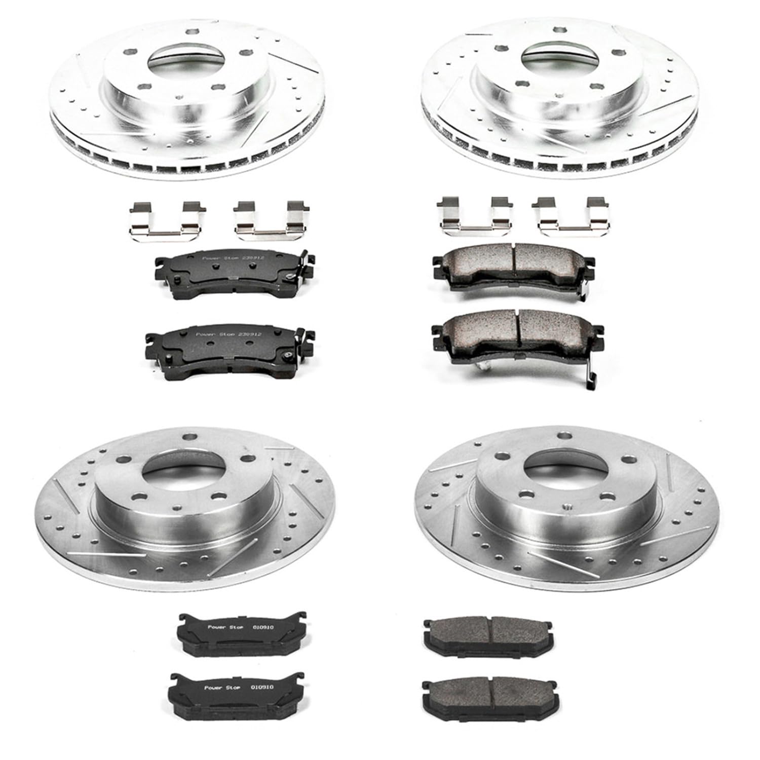 Power Stop K783 Z23 Carbon Fiber Brake Pads Front and Rear with Drilled & Slotted Brake Rotors Kit For Ford Probe 1993-1997 | Mazda 626 1993-1997 | Mazda MX-6 1993-1997 [Vehicle Specific]