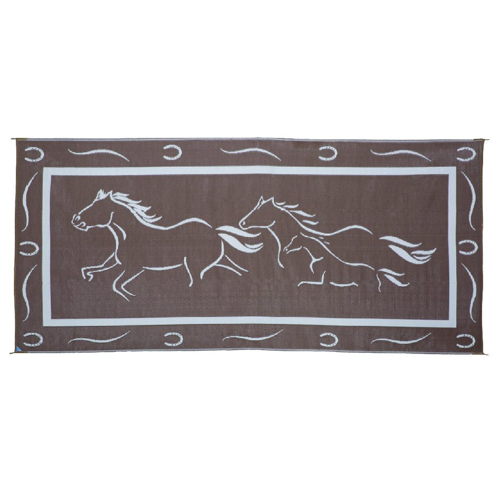 8' x 18' Galloping Horses Mat Stylish Camping Brown/White, 1 Pack
