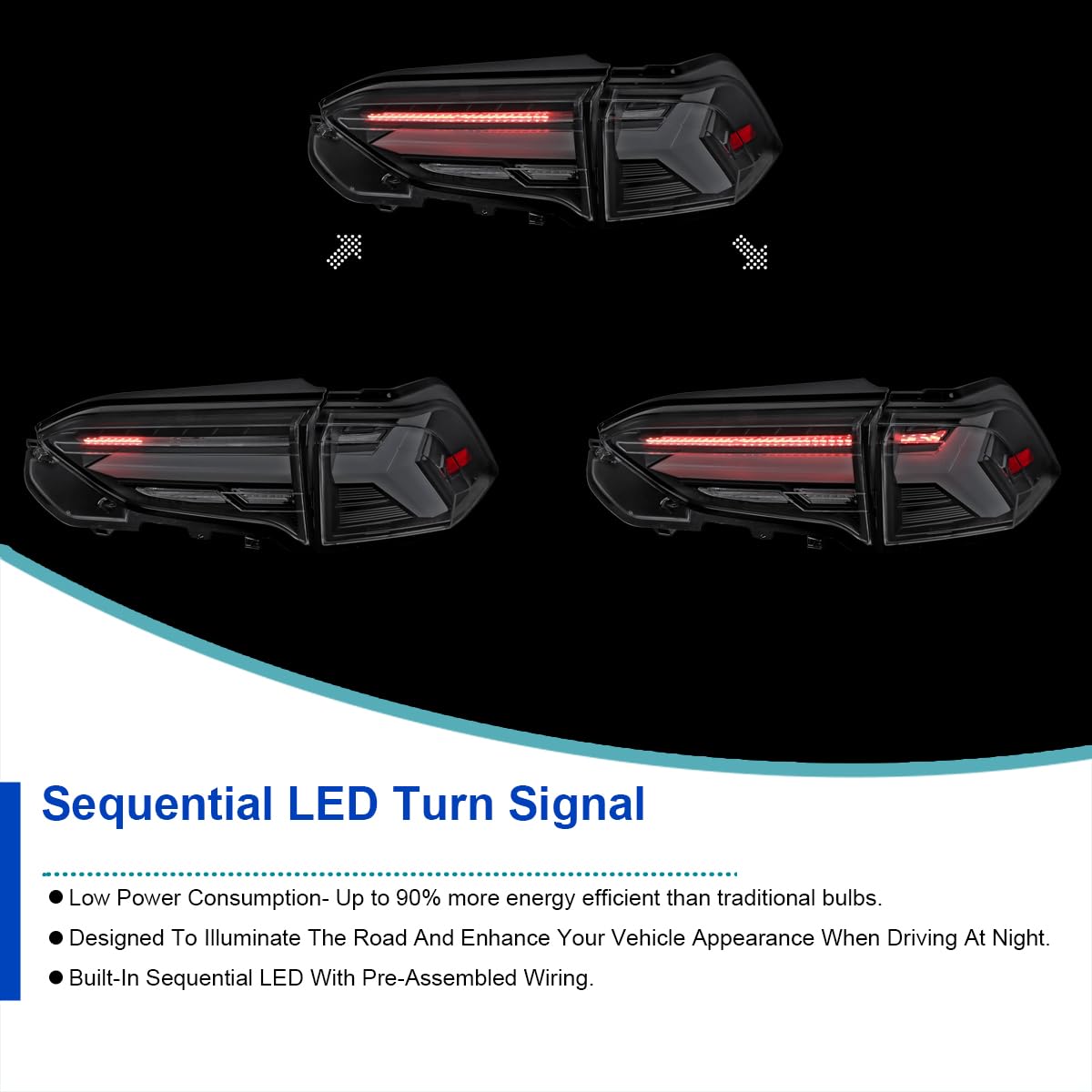 Black LED Sequential Tail Lights SPEC-D TUNING Compatible with 2019-2023 Toyota RAV4, Left + Right Pair Assembly
