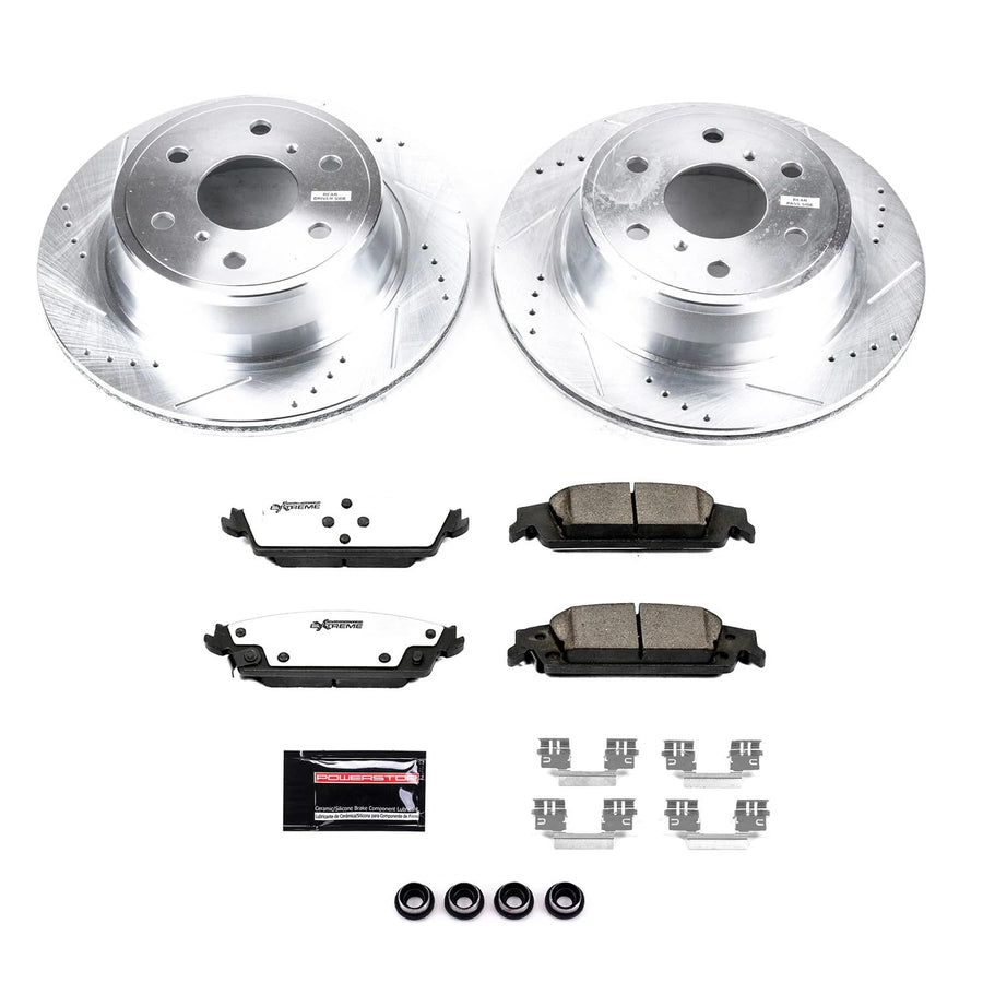 Rear Brake Kit Power Stop For 2015 2016 2017 2018 2019 2020 Cadillac Escalade - Truck & Tow Carbon Fiber Ceramic Brake Pads & Drilled and Slotted Rotors Replacement, K6562-36