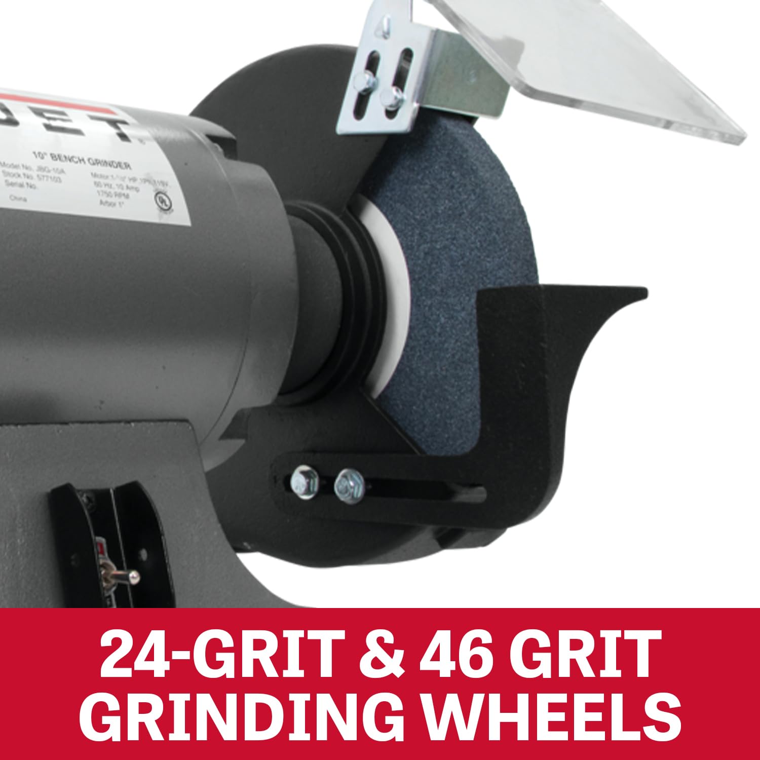 JET 10-Inch Grinder Bench, 1750 RPM, 1 HP, 120V 1Ph (Model JBG-10)