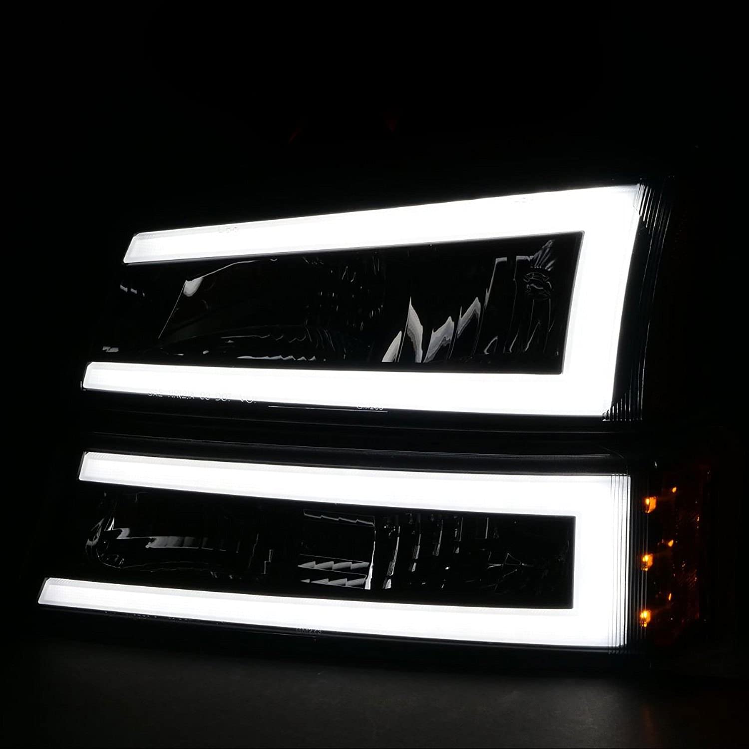 SILVERADO ANZO 1500/2500/3500 03-07/1500/2500/3500 CLASSIC 07/AVALANCHE W/O BODY CLADDING 02-06 HEADLIGHTS W/SIGNAL LIGHT BLACK HOUSING AMBER (4 PCS) (W/C LIGHT BAR) 111501