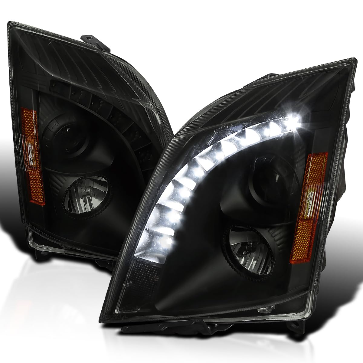 Black Smoke SPEC-D TUNING SMD LED Projector Headlights Compatible with 2008-2013 Cadillac CTS, Left + Right Pair Headlamps Assembly