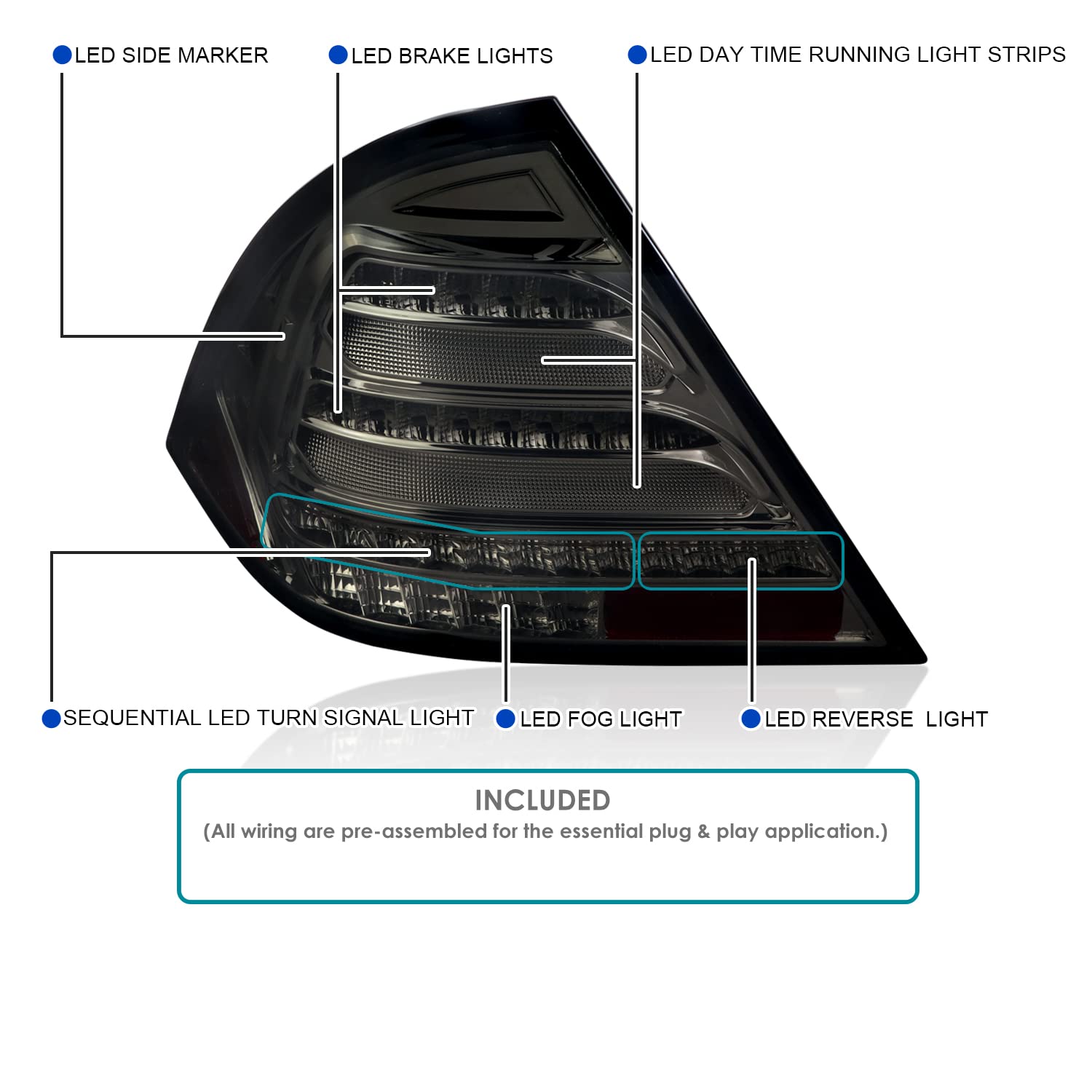 Full LED Sequential Tail Lights SPEC-D TUNING Compatible with 2001-2004 Mercedes-Benz W203 C-class Sedan