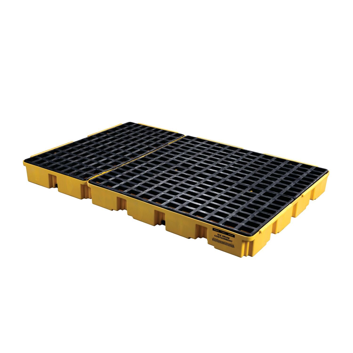 6 Eagle Drum Spill Platform with Drain and Forklift Pockets, 78.25"x51.5"x6.5", 88 Gallon Sump, 10,000 lbs. Load Capacity Containment Tray, Made in USA, Yellow, 1686D