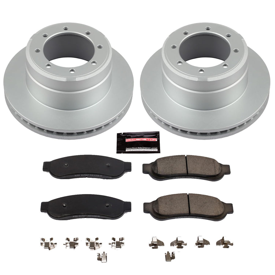 Power Stop CRK5579 Brake Rotor & Coated Ceramic Brake Pads- rear For Ford F-350 Super Duty 2010-2012, Ford F-450 Super Duty 2010-2012 [Model Specific]