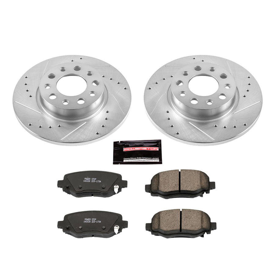 Power Stop K7301 Rear Brake Pads Z23 Carbon Fiber with Drilled & Slotted Brake Rotors Kit For Fiat 500X 2016-2020, Jeep Renegade 2015-2022 [Model Specific]