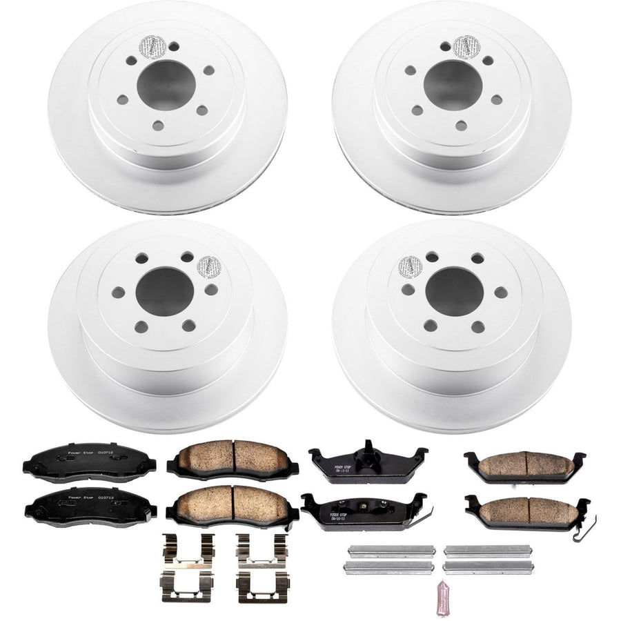 Power Stop Coated CRK2188 Brake Rotor and Ceramic Brake Pads- Front & Rear For Dodge Dakota 2003-2004 [Model Specific]