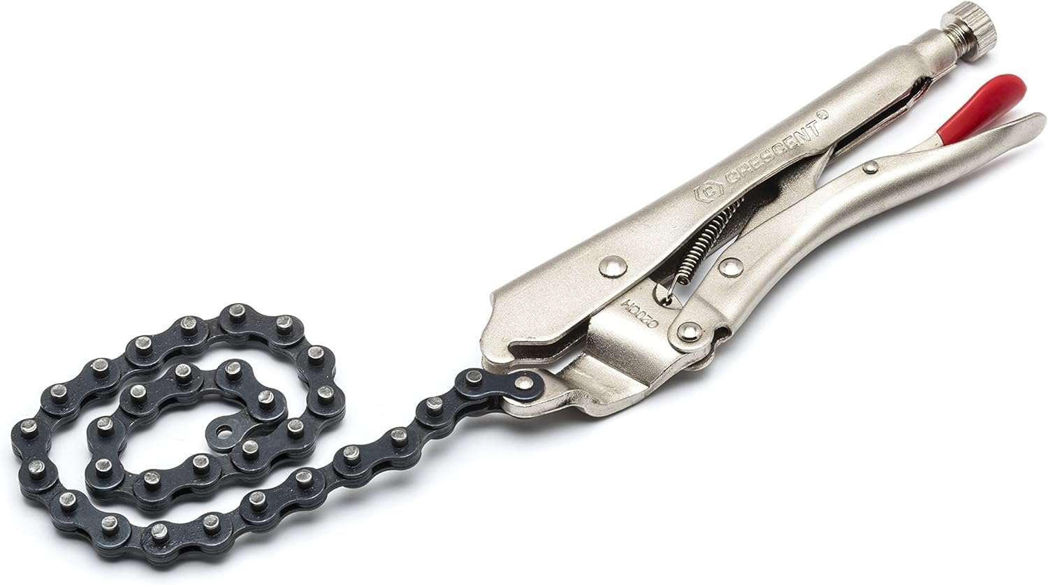 Crescent Chain Clamp Locking with 18" Chain - Nickel-Plated Metal Clamp - Features Compound Action & Hex Key Receiver - C20CHN - 9", Red