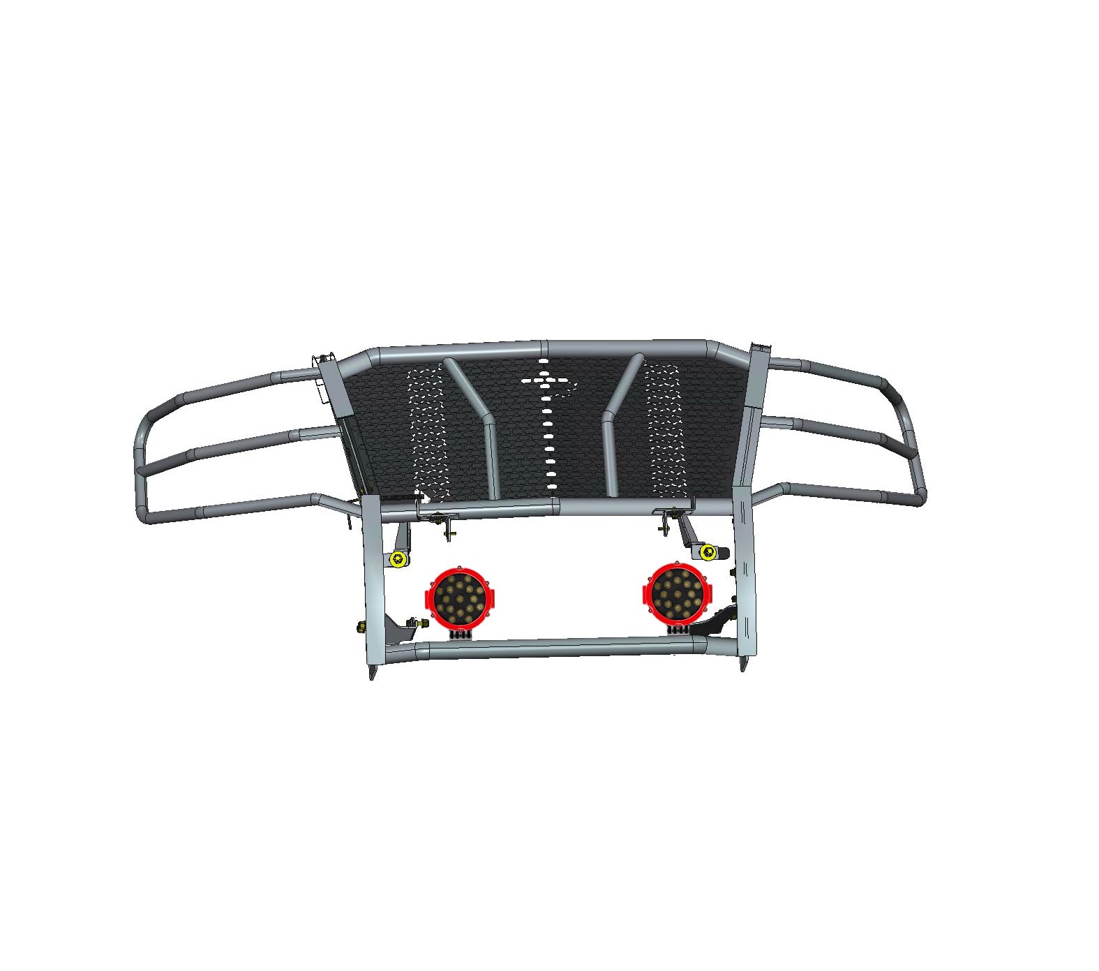 Heavy Duty Black Horse Rugged Grille Brush Bumper Guard Modular Black Come with Pair of 7.0" Dia.LED Lights with Red Trim Rings Compatible with 2015-2023 Tahoe|2015-2020 Suburban-RU-CHTA15-B-PLR