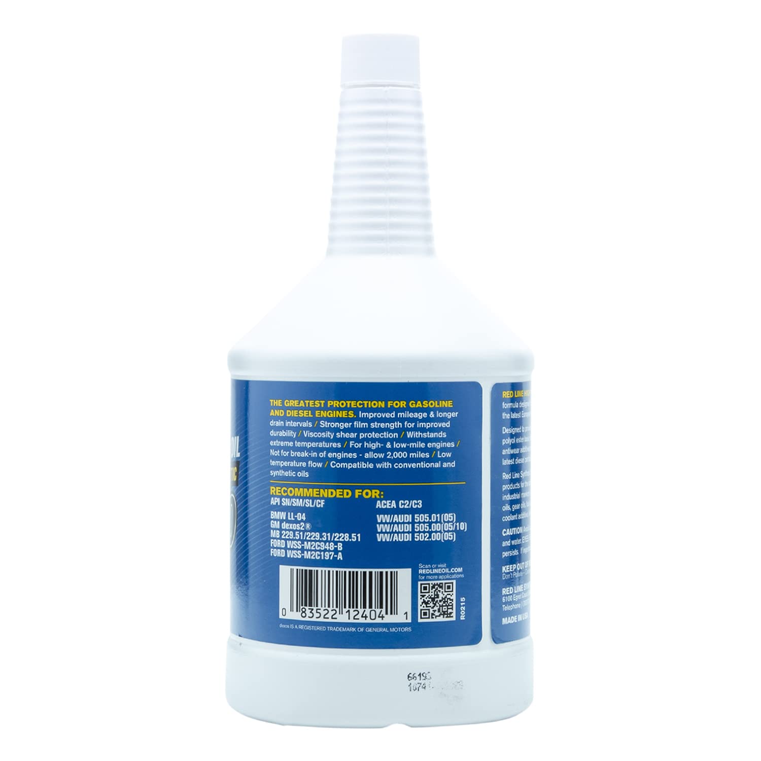 SAE 5W40 Red Line Fully Synthetic Euro-Series Motor Oil - 1 Quart