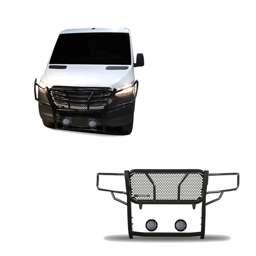 RUGGED HD Black Horse Grille Brush Bumper Guard Modular Black Come with Pair of 5.3"LED Lights Compatible with 2007-2009 Dodge sprinter 2500/3500|07-16 Freightliner sprinter 2500/3500-RU-DOSP07-B-PLFB