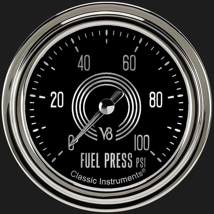 V8SR346SLC Classic Instruments V8 Speedster 2 5/8" Fuel Pressure Gauge 100 PSI Electric