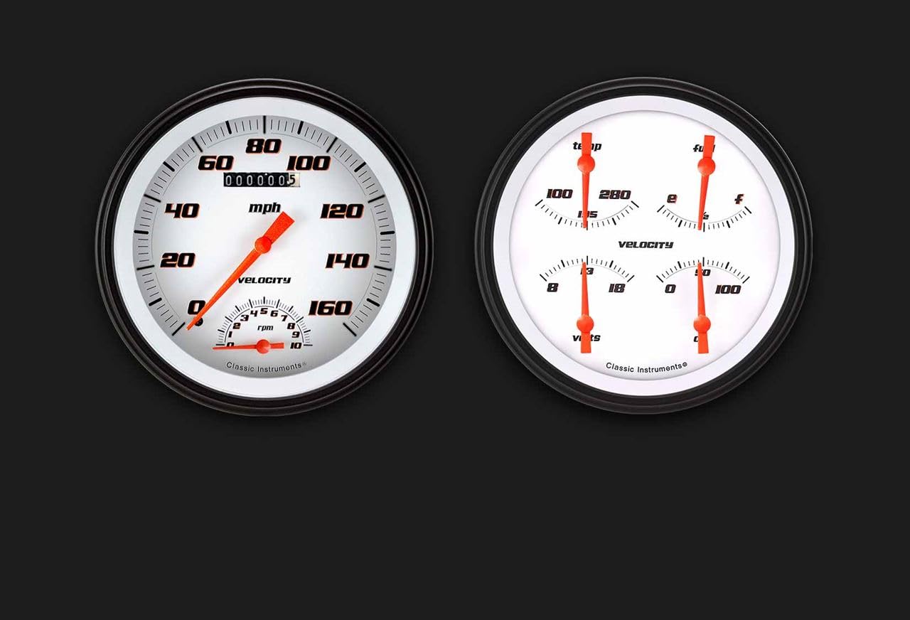 Velocity White Speedometer Classic Instruments VS62WBLF with Built in Tach & Quad Set - GM