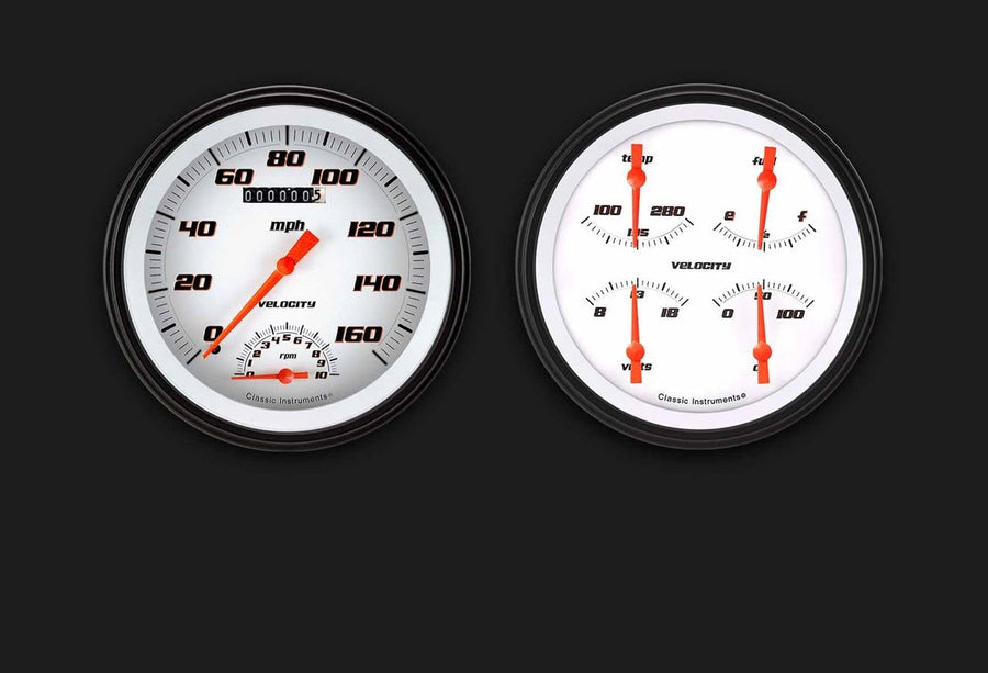 Velocity White Speedometer Classic Instruments VS62WBLF with Built in Tach & Quad Set - GM