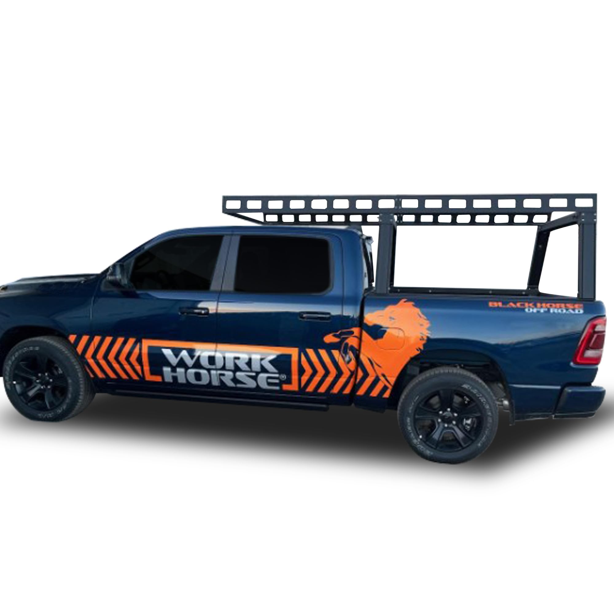 Heavy Duty Black Horse Ladder Rack Over Cab System 5.5' Bed Black Powder Coated Compatible with All 3/4-ton Trucks with 5.5ft to 5.7ft Bed Length Not Compatible with tonneau covers-CSFRHD55B
