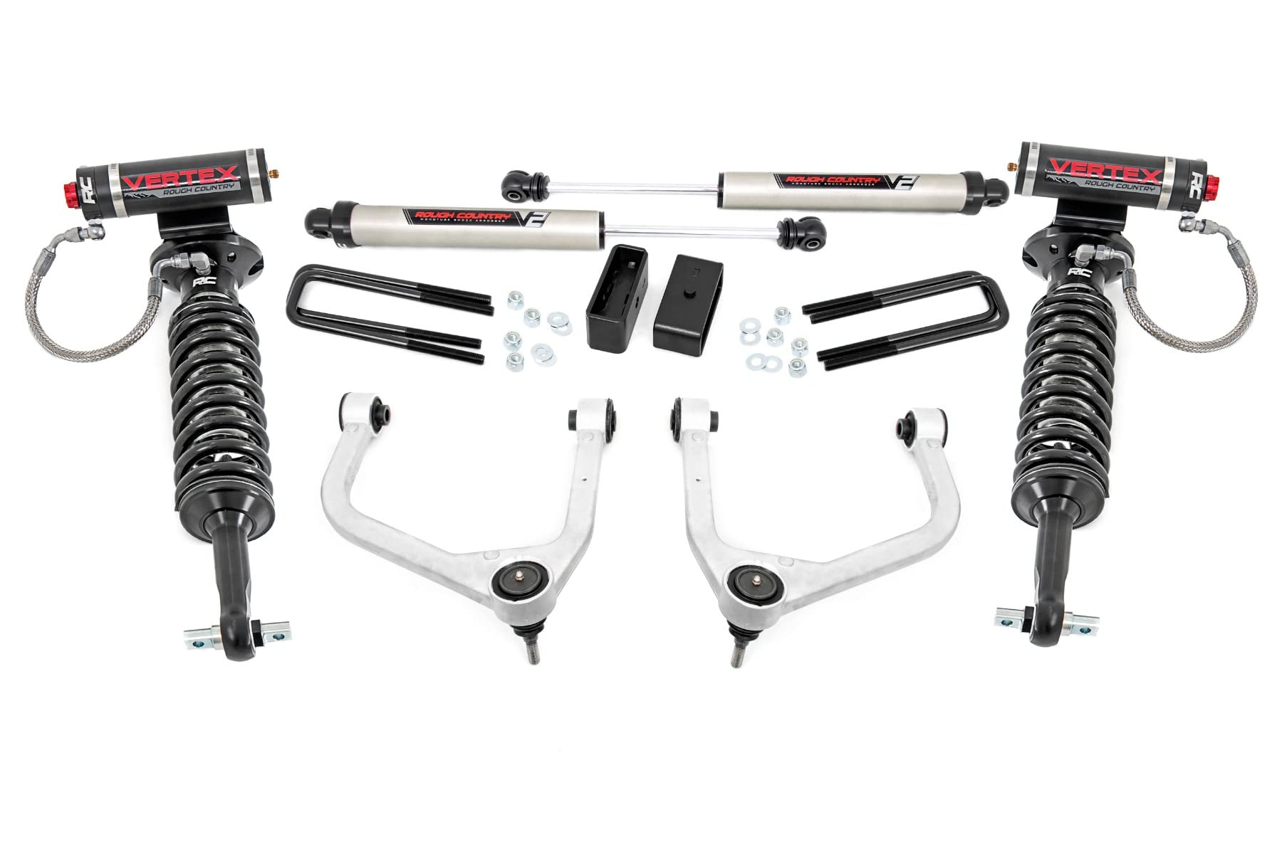 3.5" Rough Country Suspension Lift Kit with Vertex Coilovers & V2 Shocks for GMC Sierra 1500 (2019-2024 w/Multi-Leaf Spring) - Silver Control Arms