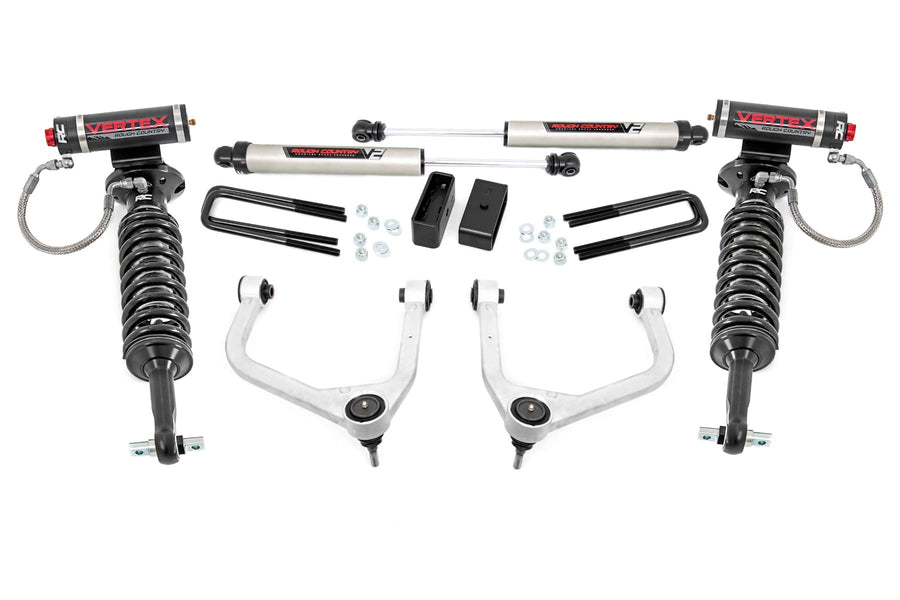 3.5" Rough Country Suspension Lift Kit with Vertex Coilovers & V2 Shocks for GMC Sierra 1500 (2019-2024 w/Multi-Leaf Spring) - Silver Control Arms