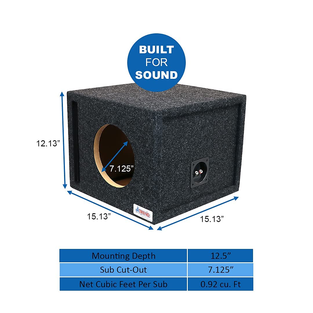 Atrend 8 inch SPL Tune Single Vented Subwoofer Box - Improves Audio Quality, Sound & Bass - Woofer Specific Enclosure Certified - Designed, Engineered in USA - Nickel Finish Speaker Terminal