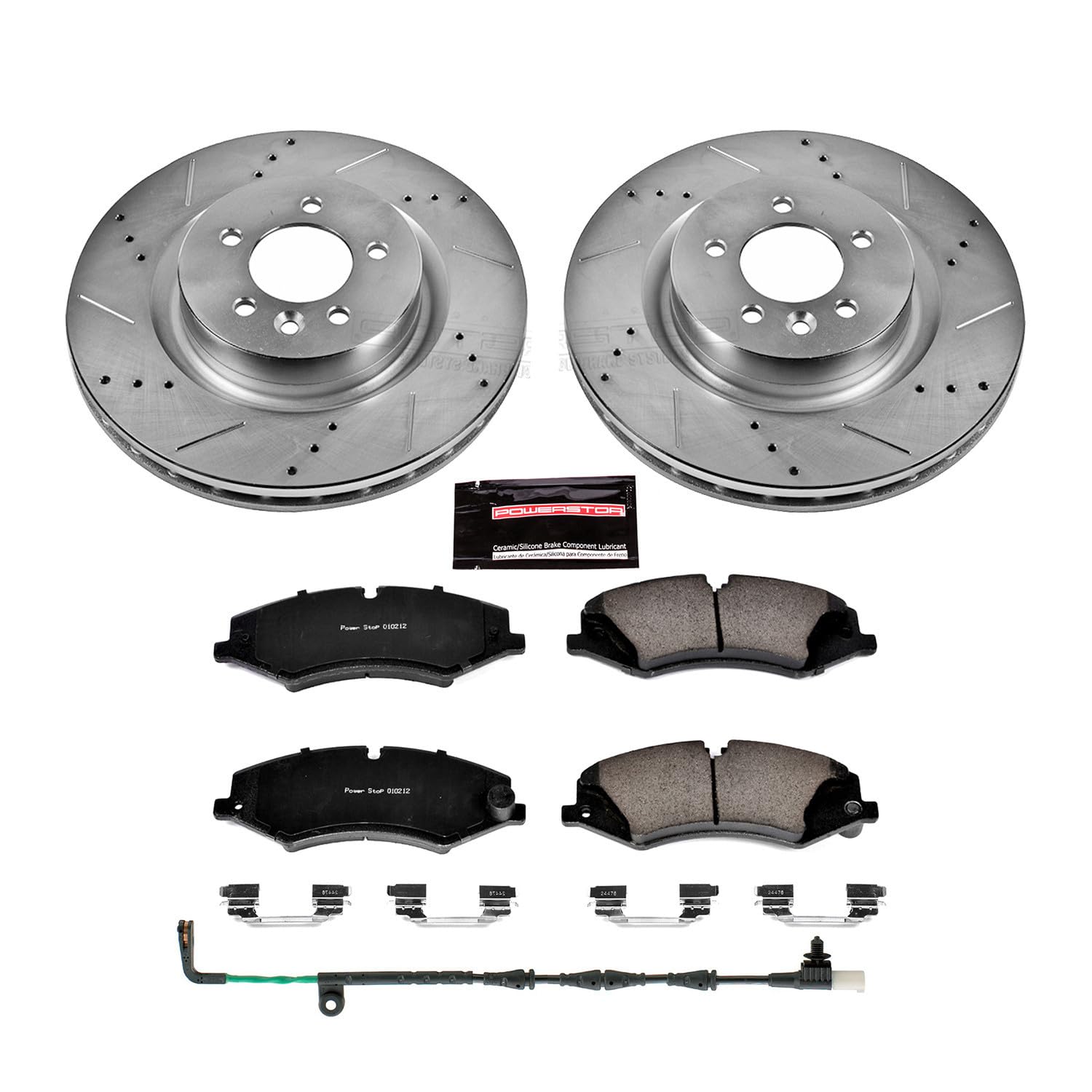 Power Stop K7683 Z23 Carbon Fiber Brake Pads with Drilled & Slotted Brake Rotors Kit For Land Rover LR4 2011-2016 [Model Specific]