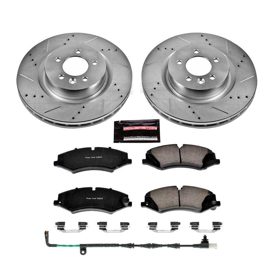 Power Stop K7683 Z23 Carbon Fiber Brake Pads with Drilled & Slotted Brake Rotors Kit For Land Rover LR4 2011-2016 [Model Specific]