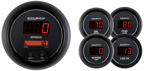 Auto Meter Sport Comp 6300 Digital 5 pc. Kit Box with Programmable Electric Speedometer and Electric Oil Pressure Water Temperature Volts and Programmable Fuel Level