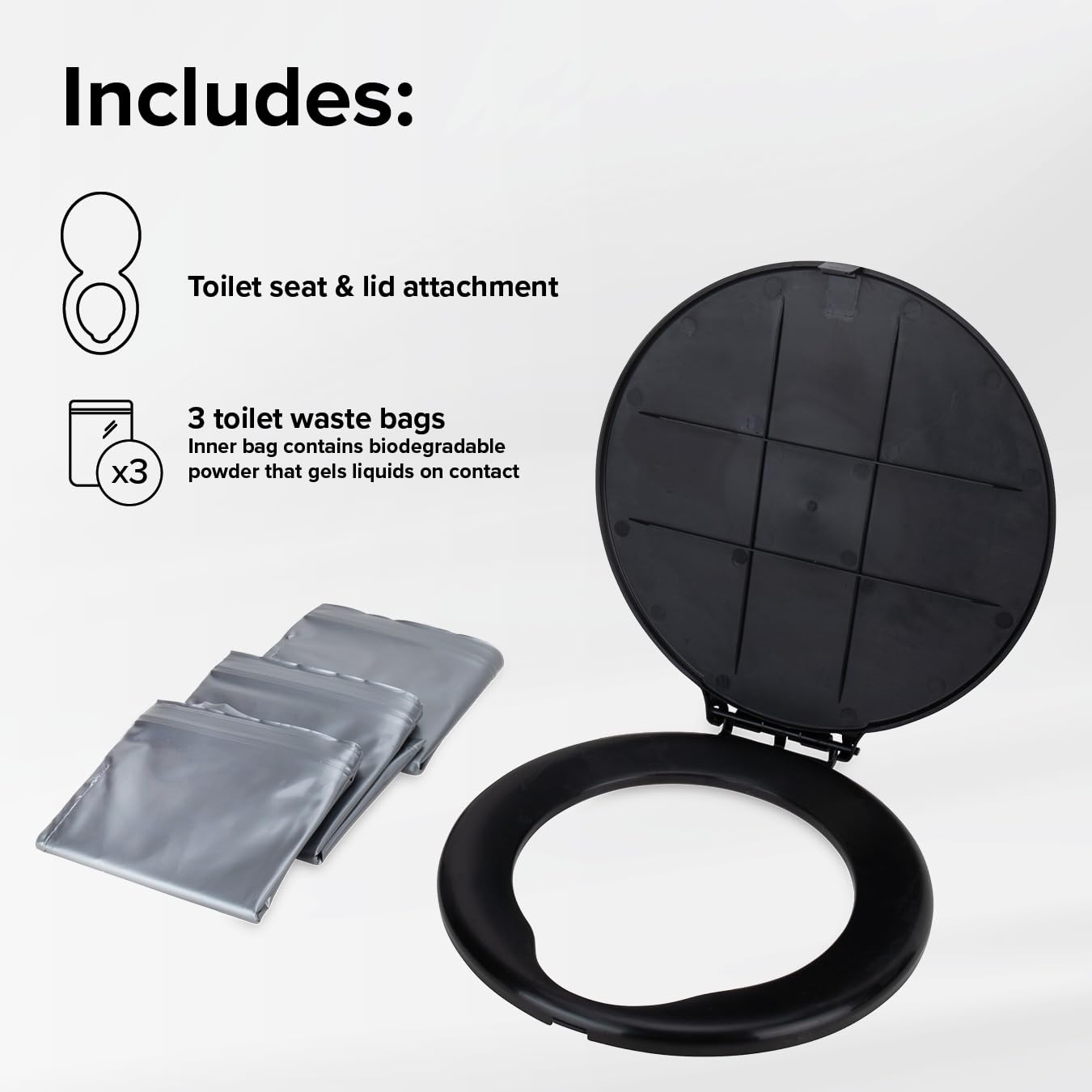 Bucket Toilet Seat with Lid Camco - Converts Standard 5 Gallon Bucket into Portable Toilet for Camping - Convenient Camping Toilet for Hunting & More - Includes 3 RV Toilet Waste Bags (41546)