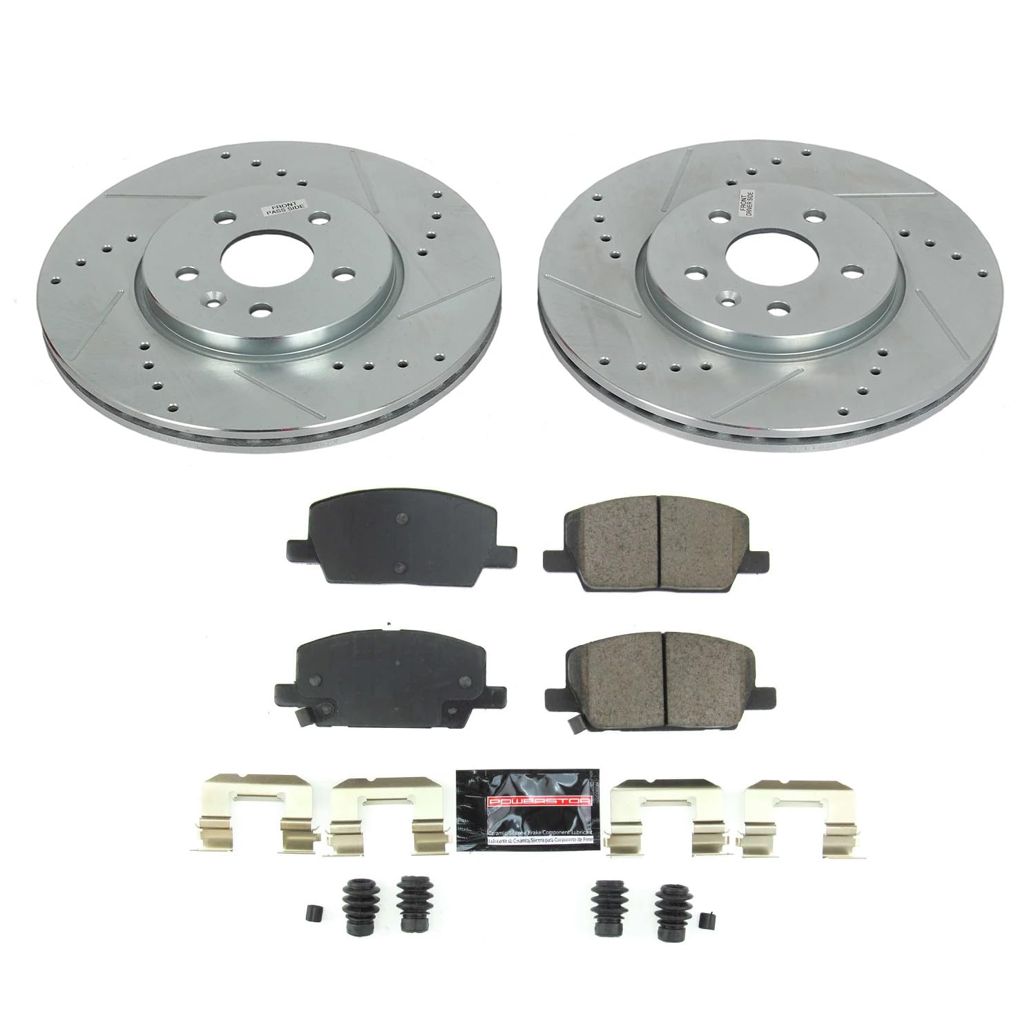 Power Stop K8316 Z23 Carbon Fiber Brake Pads Front with Drilled & Slotted Brake Rotors Kit For Buick Encore 2018-2022, Chevrolet Trax 2018-2022 [Model Specific]