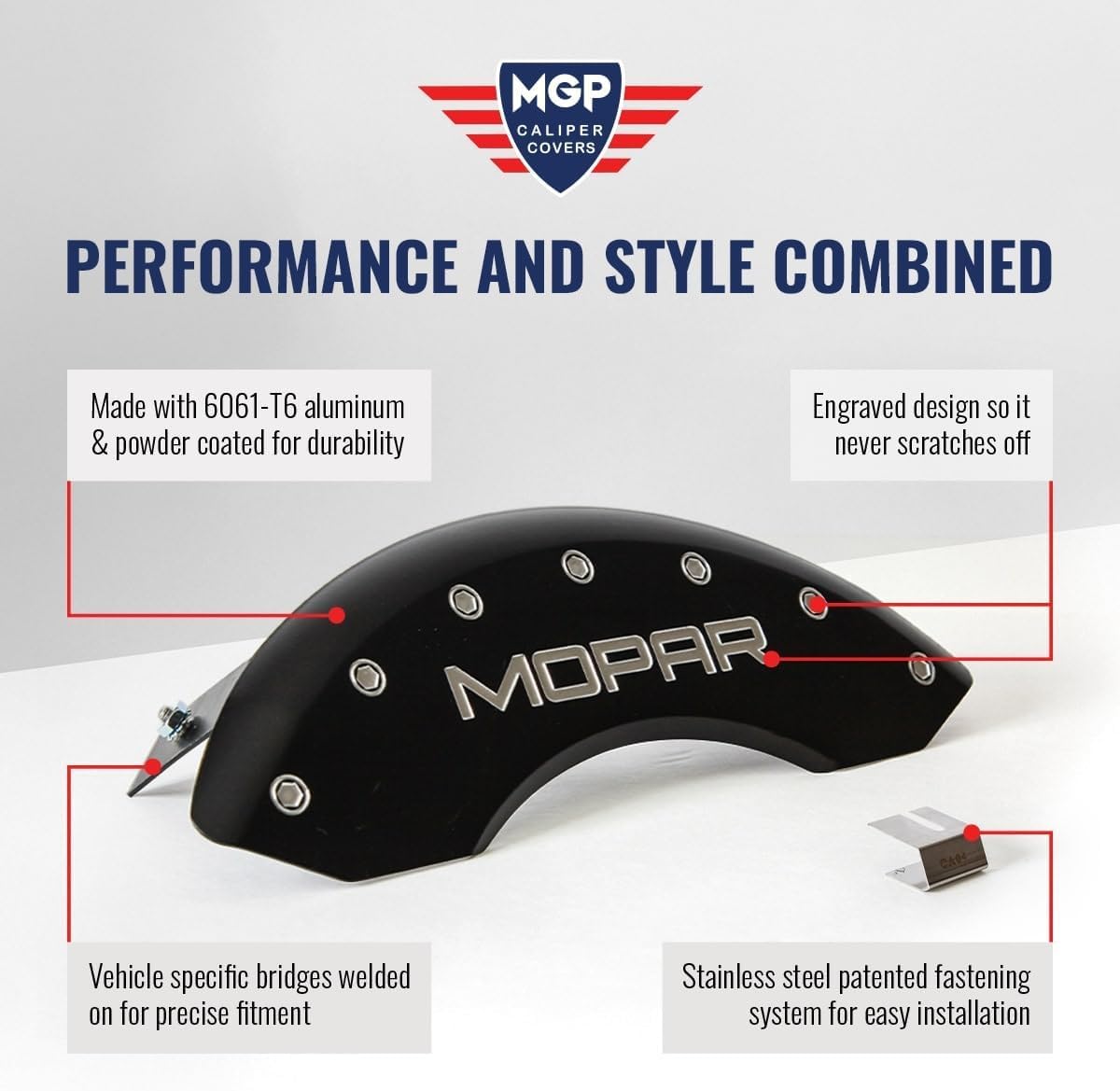Brake Caliper Covers MGP - 2019-2023 Ford Ranger 2021-2023 Ford Bronco (10248s) Front and Rear Set - Ford Logo - Red