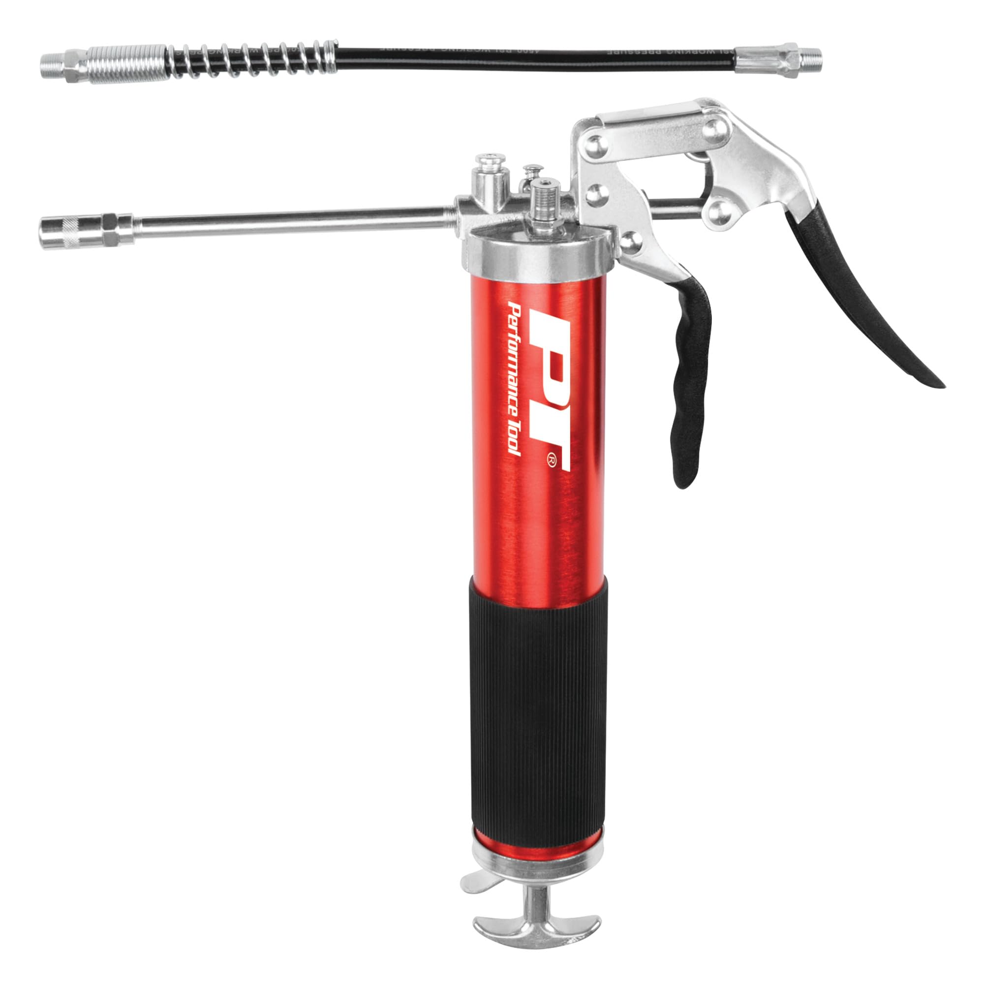Pistol Grip Performance Tool W54291 Lightweight Grease Gun with Anodized Aluminum Barrel, T-Handle, and 4-Jaw Coupler, Accepts 14 oz Cartridges