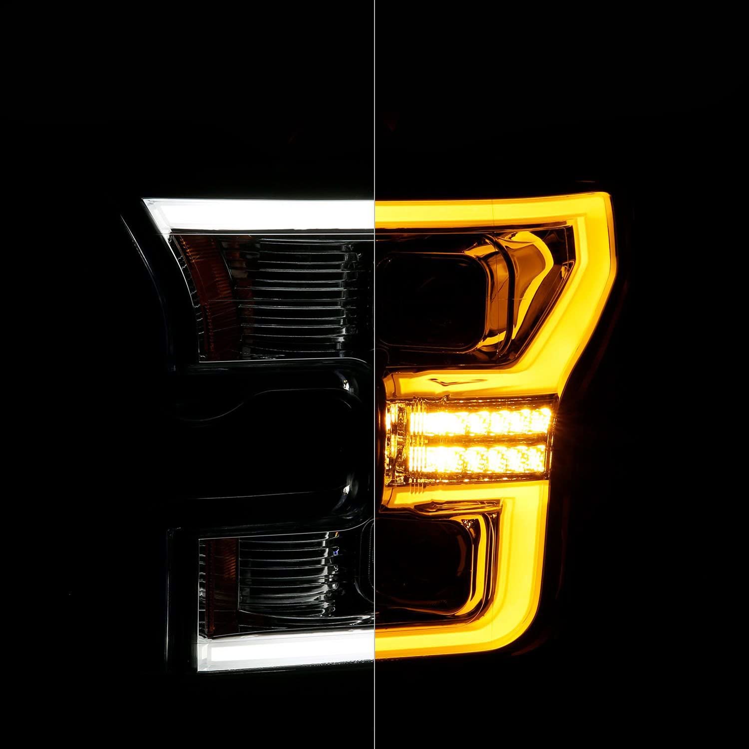 15-17 Ford F-150 ANZO LED Projector Headlights - w/Light Bar Switchback Chrome Housing (111548)
