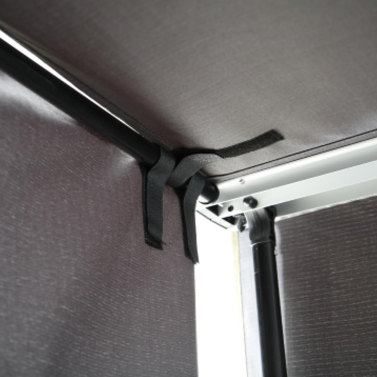 Nomadic 6.5’ Awning Overland Vehicle Systems HD Side Shade Wall - 280G Poly Cotton Rip Stop Grey Body, Green Trim - Velcro Attachment - Included Storage Bag