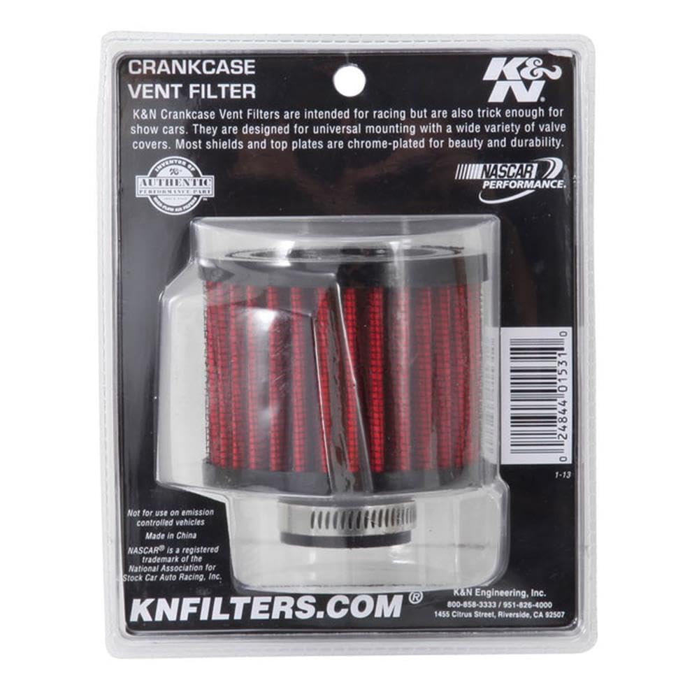 K&N Air Filter/Breather Vent: High Performance, Premium, Washable, Replacement Engine Filter: Flange Diameter: 1 in, Filter Height: 2.375 in, Flange Length: 0.4375 in, Shape: Breather, 62-1410