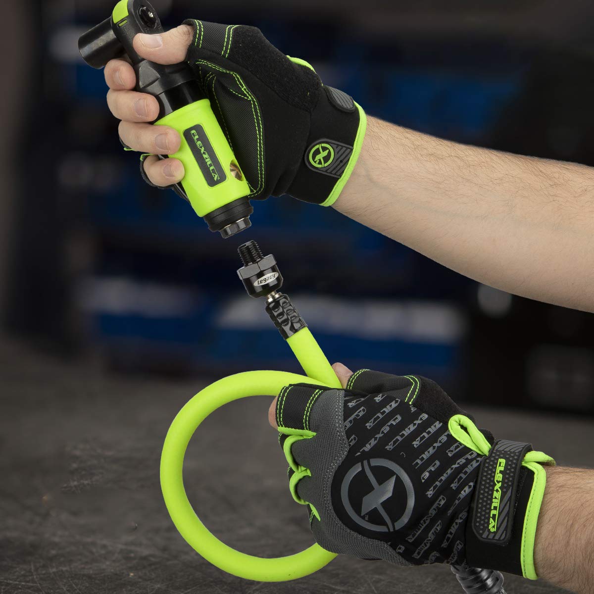 Flexzilla Swivel Air Hose Whip, 3/8 in. x 6 ft. (1/4" MNPT Ball Swivel x 1/4" FNPT Ends), Heavy Duty, Lightweight, Hybrid, ZillaGreen - HFZ3806YW2B