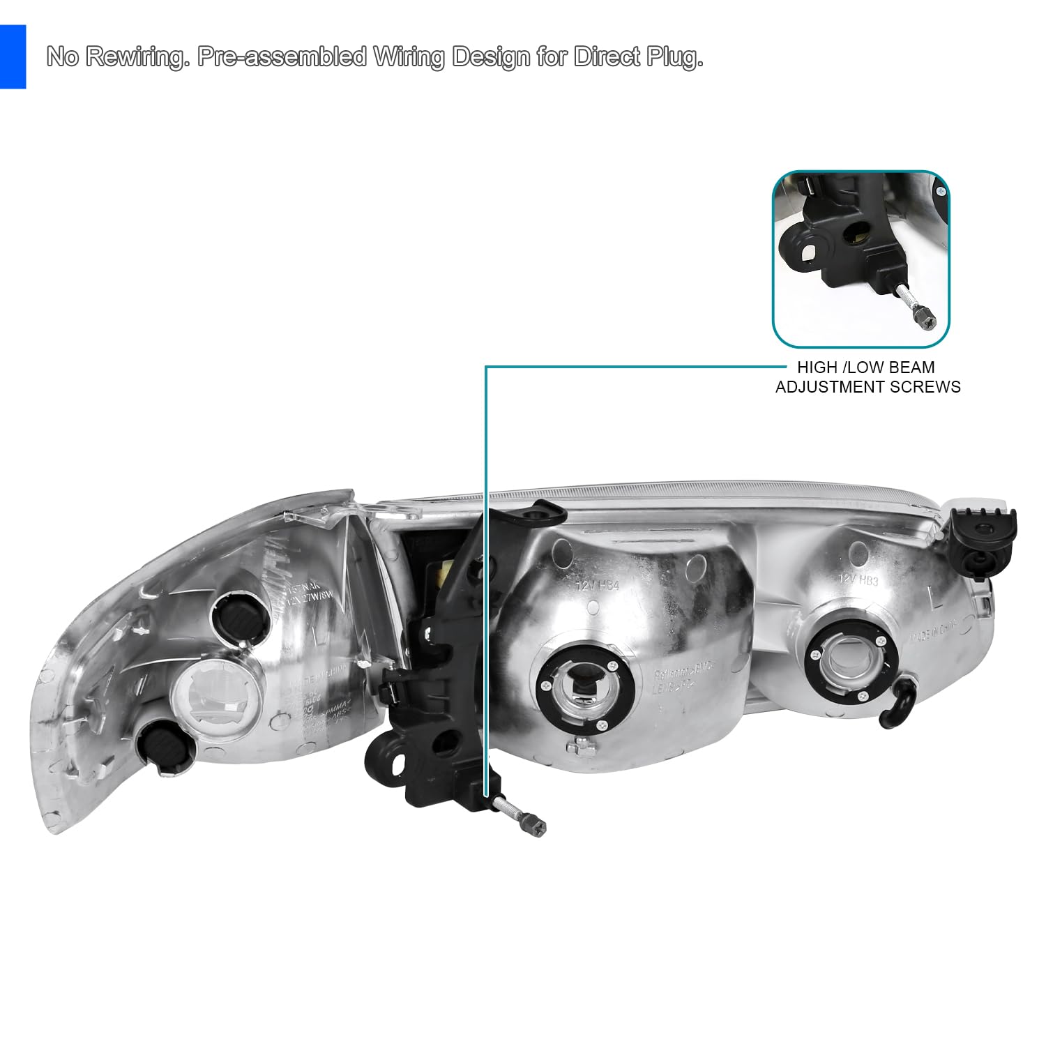 Black Headlights + Corner Lights SPEC-D TUNING Compatible with 2000-2001 Toyota Camry L+R Pair Head Light Lamp Assembly