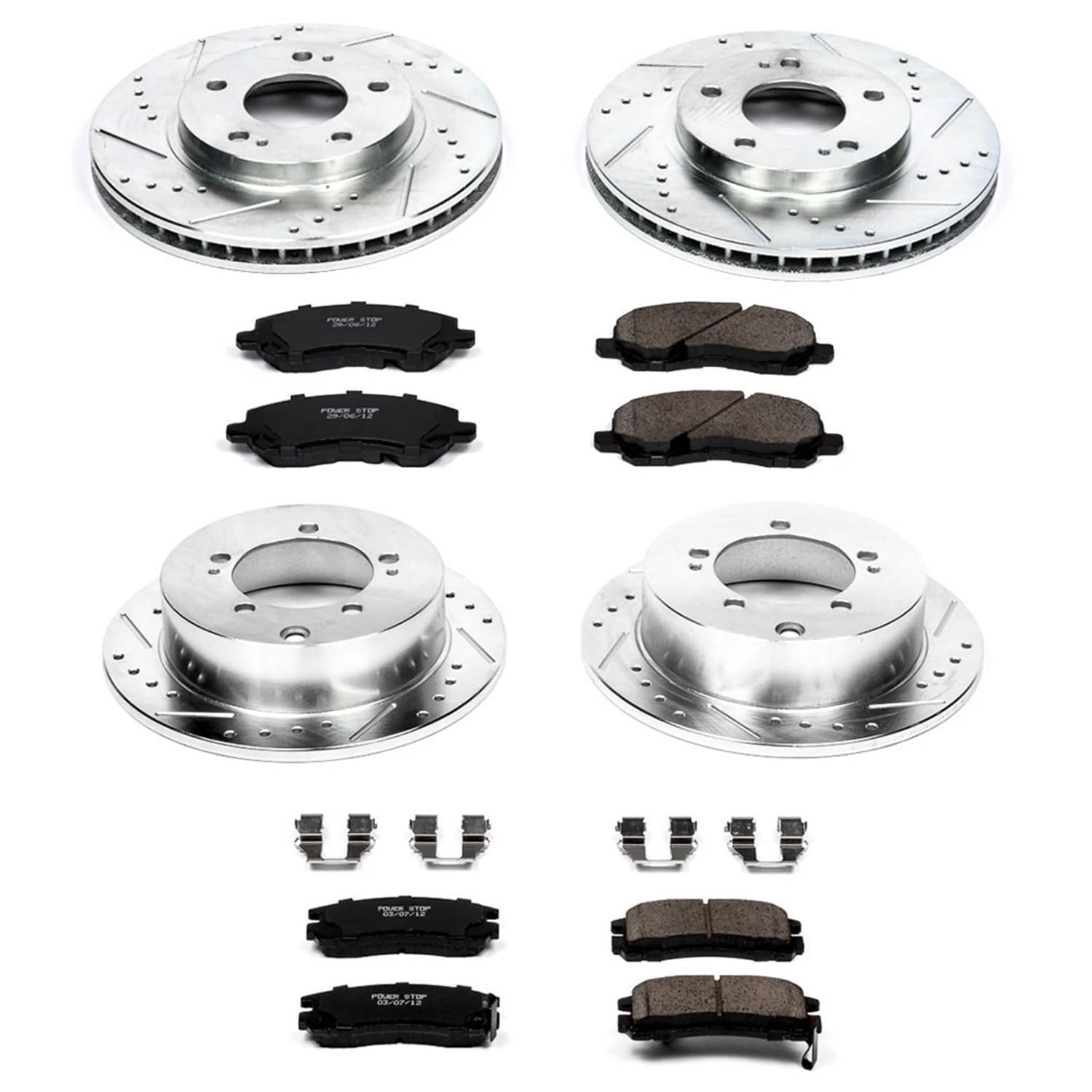 Power Stop K092 Z23 Carbon Fiber Brake Pads Front and Rear with Drilled & Slotted Brake Rotors Kit For Nissan Altima 2005-2006, Nissan Maxima 2004-2006 [Model Specific]