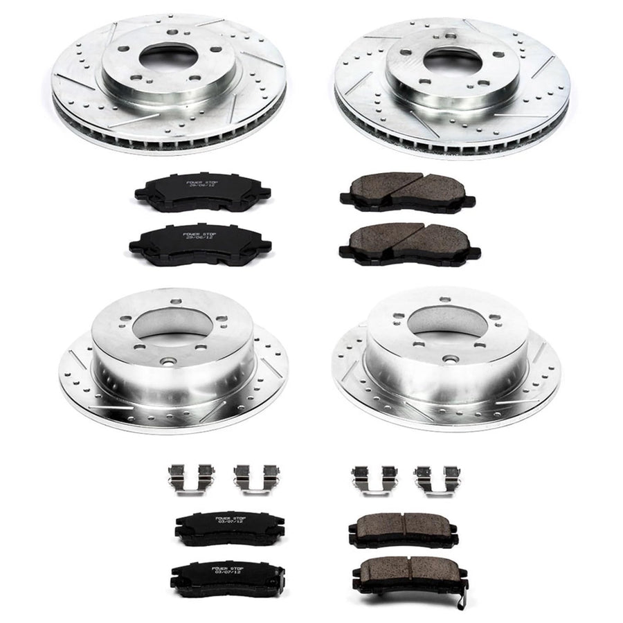Power Stop K092 Z23 Carbon Fiber Brake Pads Front and Rear with Drilled & Slotted Brake Rotors Kit For Nissan Altima 2005-2006, Nissan Maxima 2004-2006 [Model Specific]