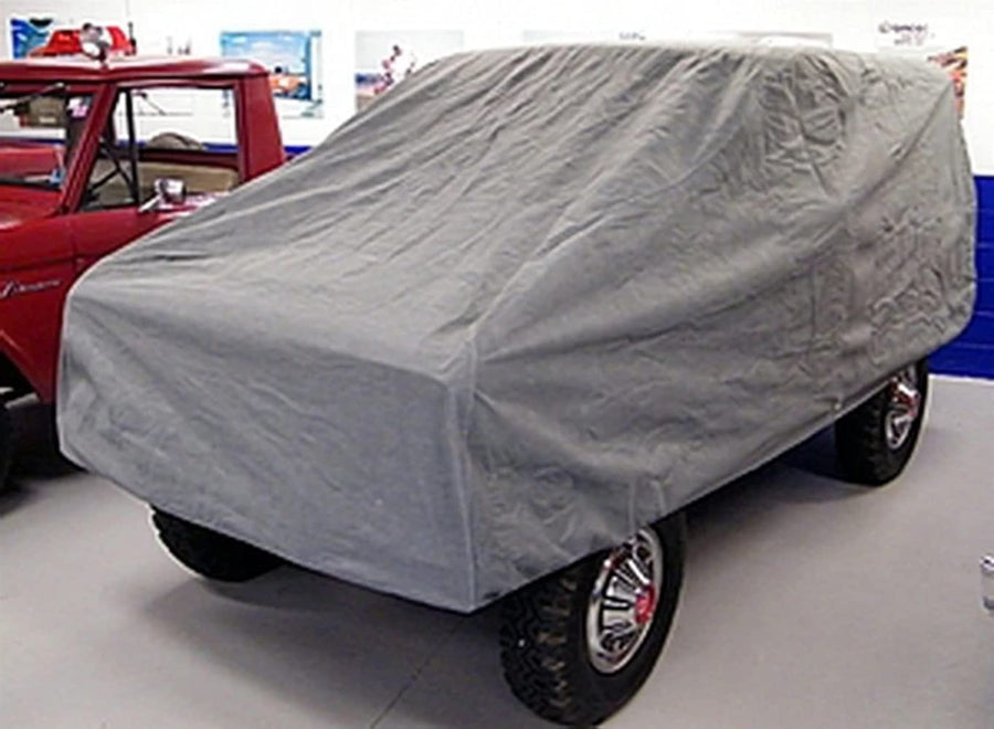 Custom Vehicle Cover for Ford Bronco | RAMPAGE PRODUCTS, Lock, Cable & Storage Bag, 4-Layer, Breathable, Grey | 1703 | Fits 1966-1977 Ford Bronco