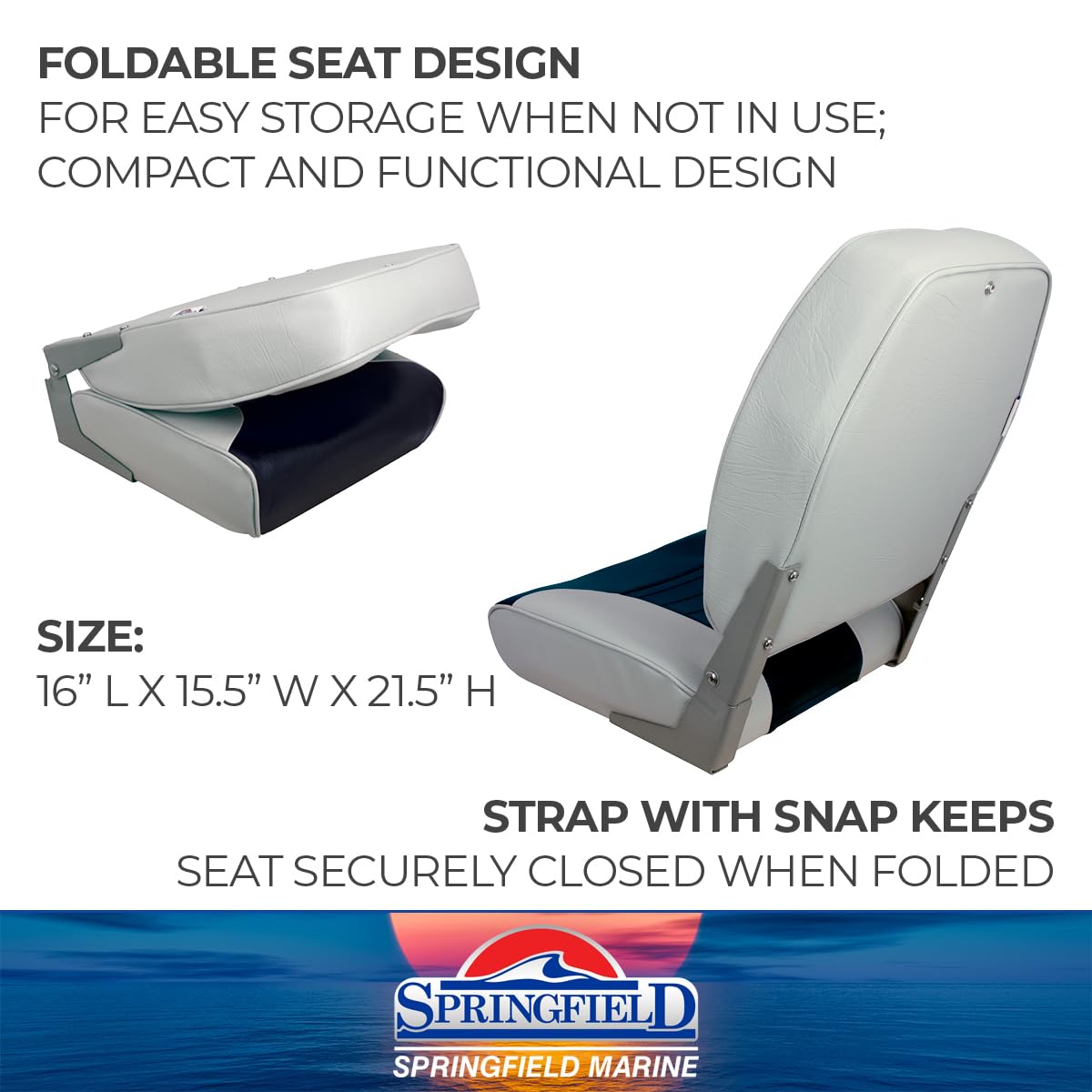 High Back Springfield Marine 1040661 Folding Chair - Gray/Blue