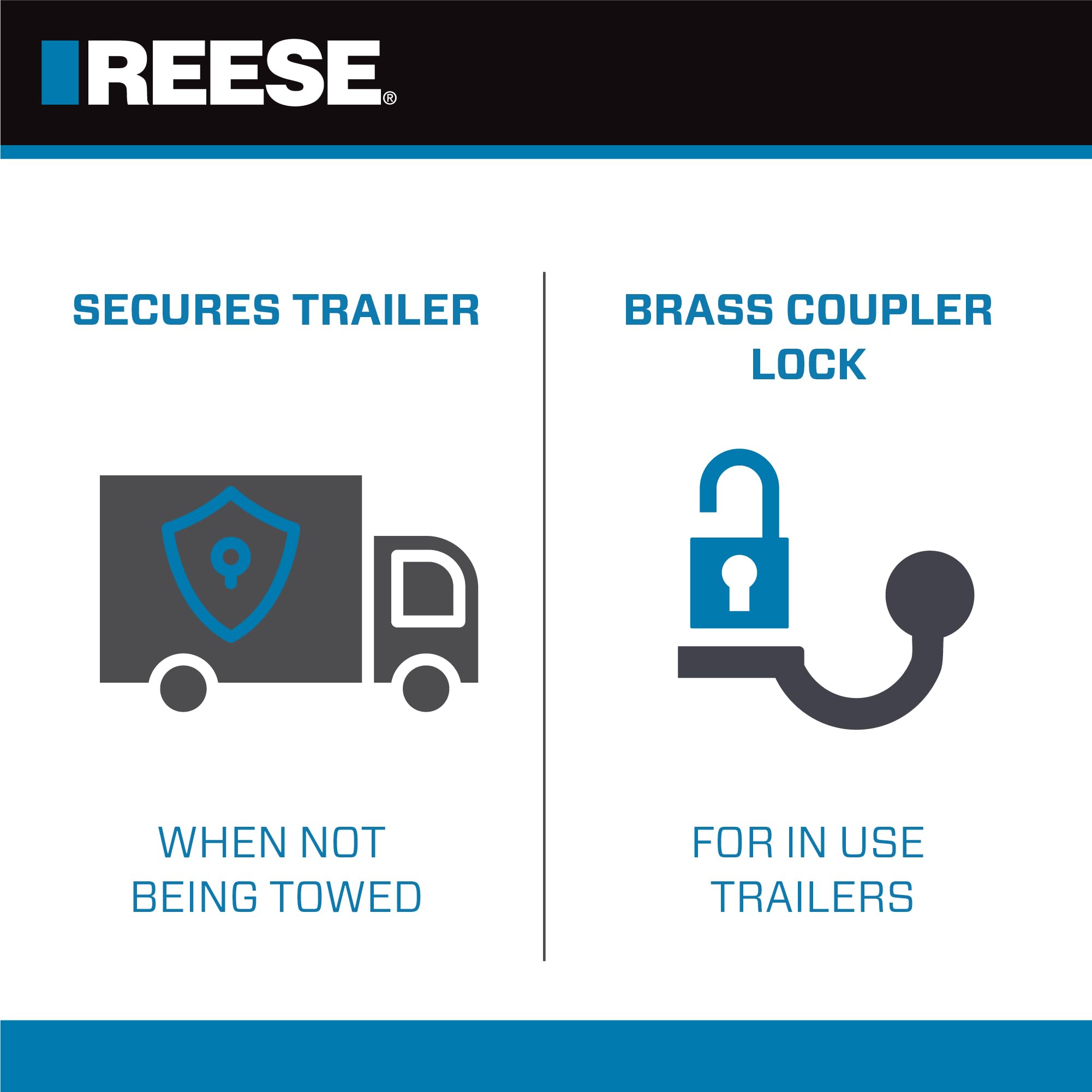 Towpower REESE 7014700 Trailer Hitch and Coupler Combo Lock Set, Fits 1-1/4 Inch & 2 Inch Square Receivers, 1/2 Inch & 5/8 Inch Pin Diameter