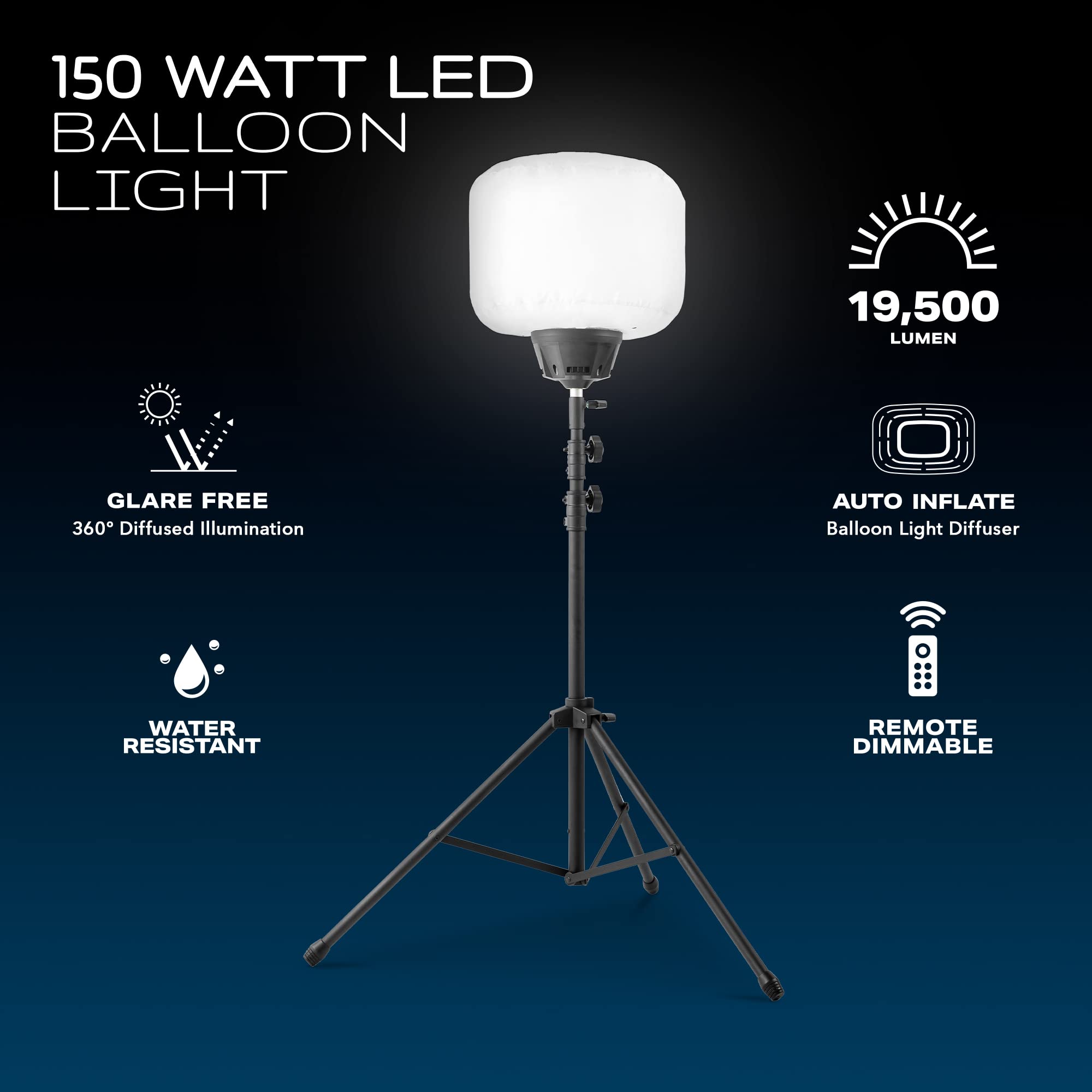 150W LED Balloon Light by E-Z UP SKYFUZE and Tripod with Over 11,000 sqft of 360-degree Illumination, 19,500 lumens
