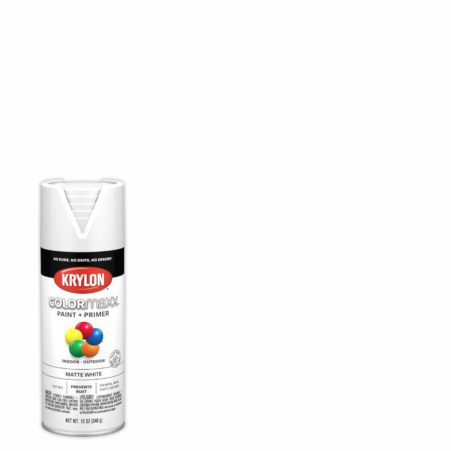 Krylon K05591007 Spray Paint and Primer COLORmaxx for Indoor/Outdoor Use, Matte White, 12 Ounce (Pack of 1)