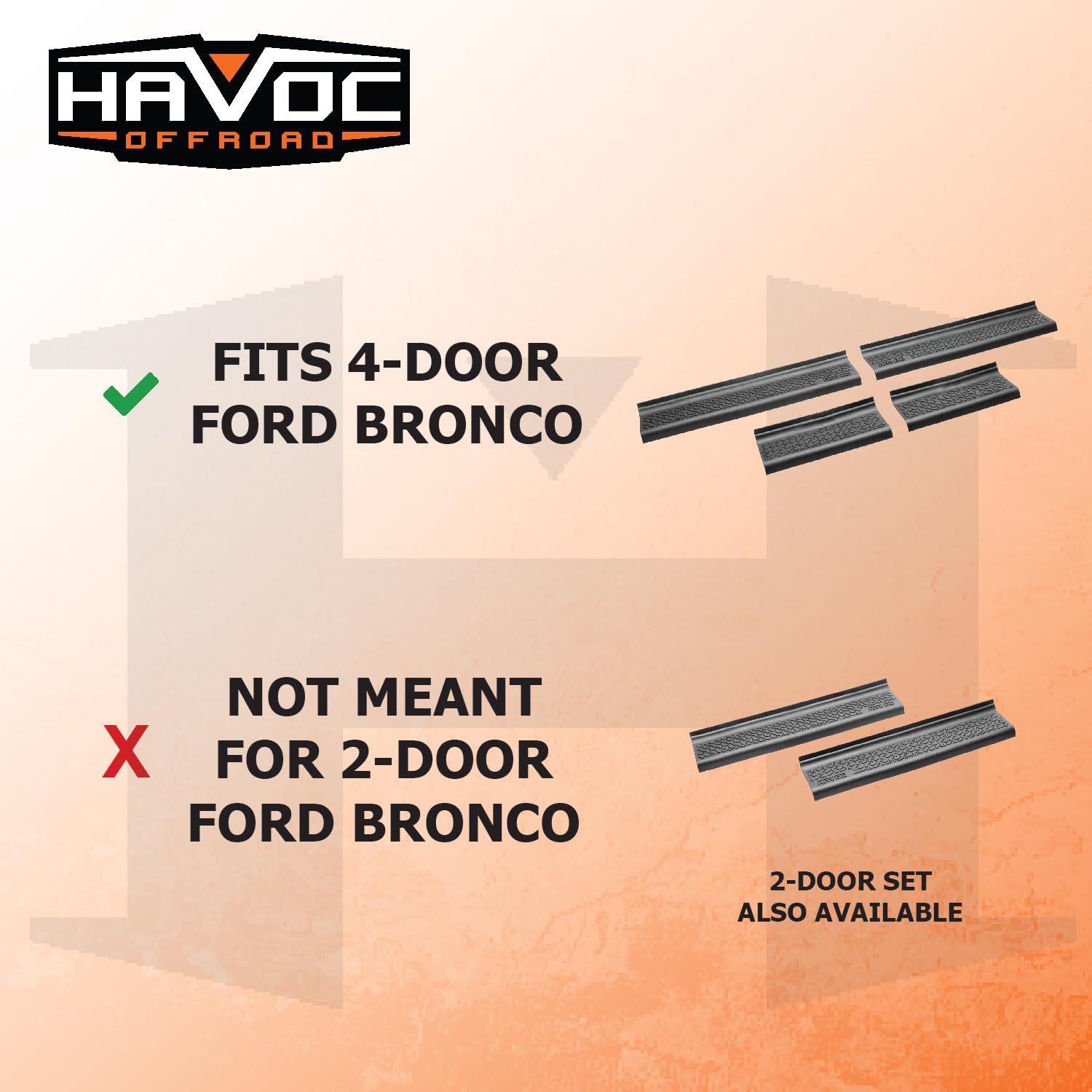 Entry Guards HAVOC OFFROAD for Ford Bronco 4-Door | 4-Piece Set, Black | HFB-08-002 | 2021-2025 Ford Bronco, 4-Door