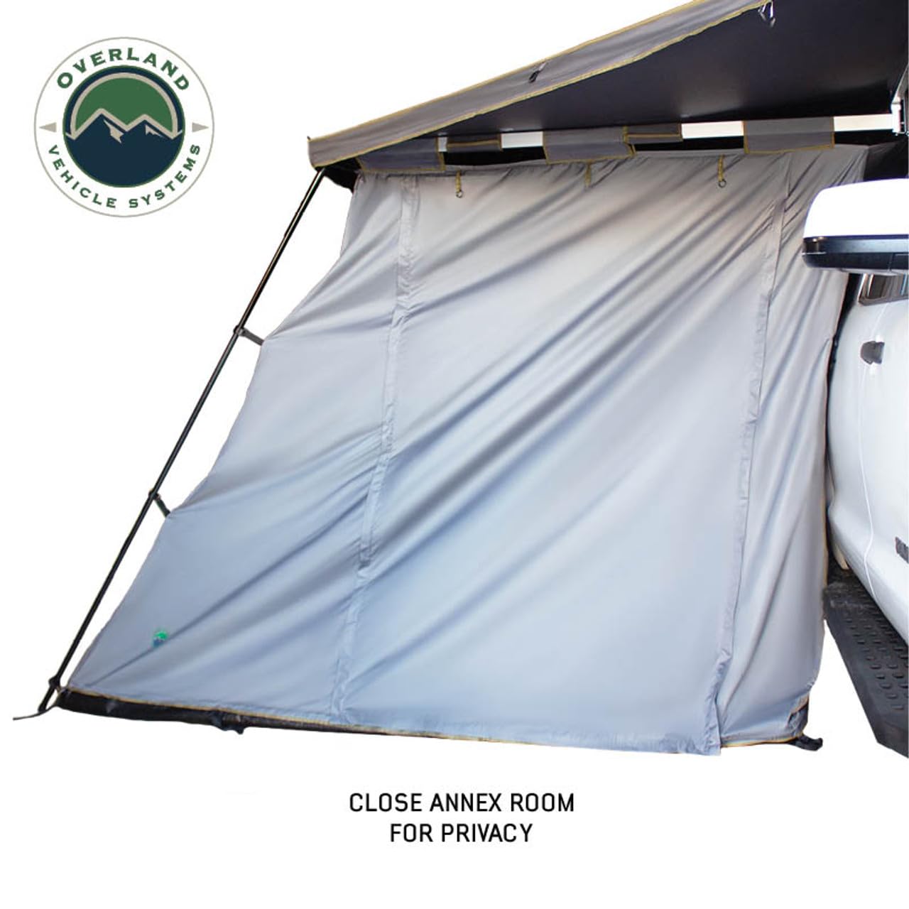 Overland Vehicle Systems Nomadic 270/180 Degree HD Awning Annex Room Enclosure – Grey Body with Green Trim – Heavy Duty Outdoor Shelter for Camping, Overlanding, SUVs & Trucks