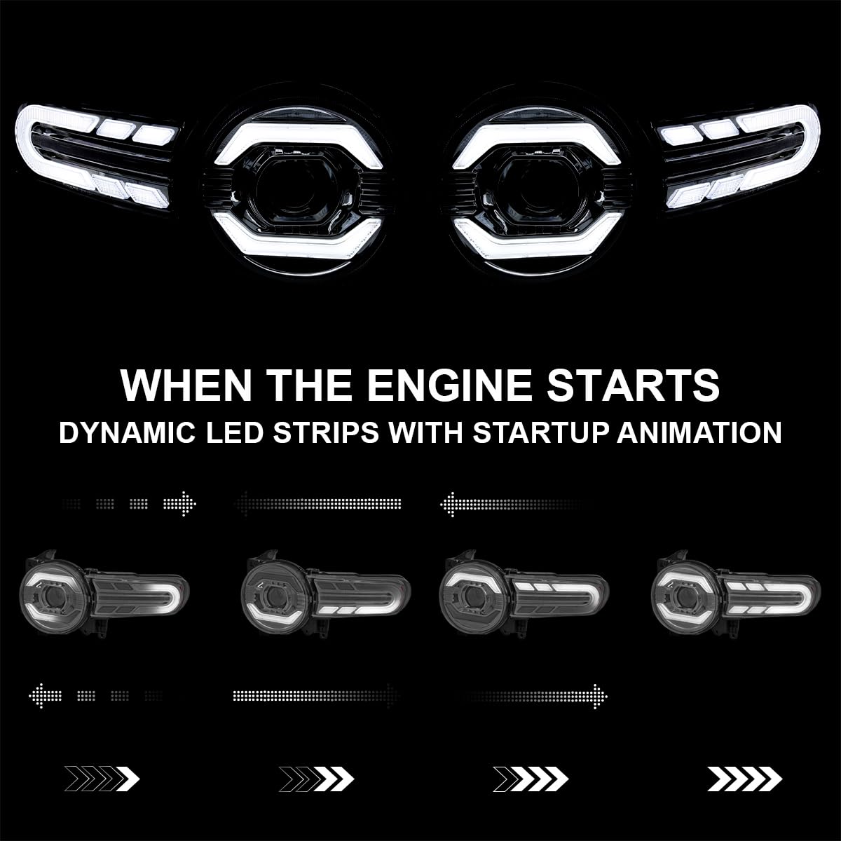 Chrome Projector Headlights SPEC-D TUNING w/LED Sequential Turn Signals and Startup Animation Compatible with 2007-2014 Toyota FJ Cruiser, Left + Right Pair Headlamp Assembly