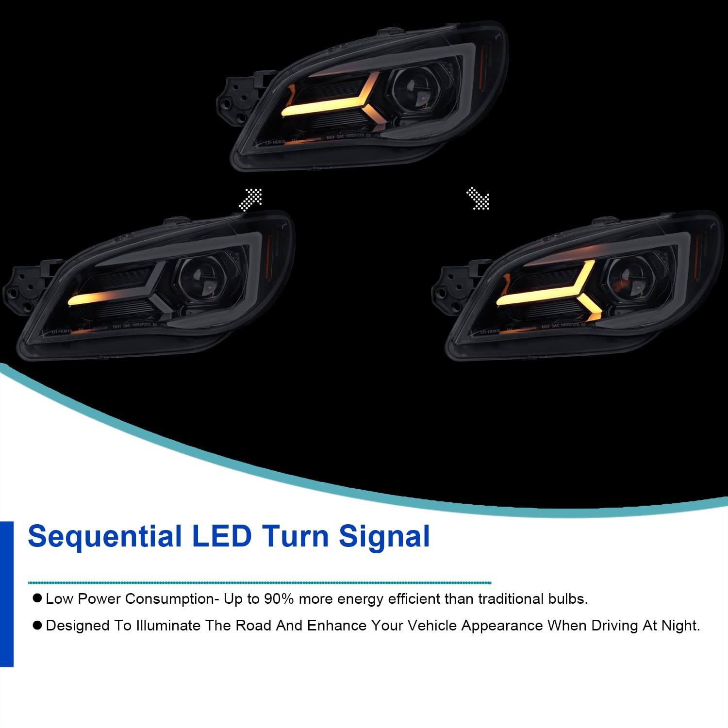 Smoke Projector Headlights SPEC-D TUNING w/Sequential LED Turn Signal Compatible with 2006-2007 Subaru Impreza WRX/STI Models Only, Left + Right Pair Headlamp Assembly