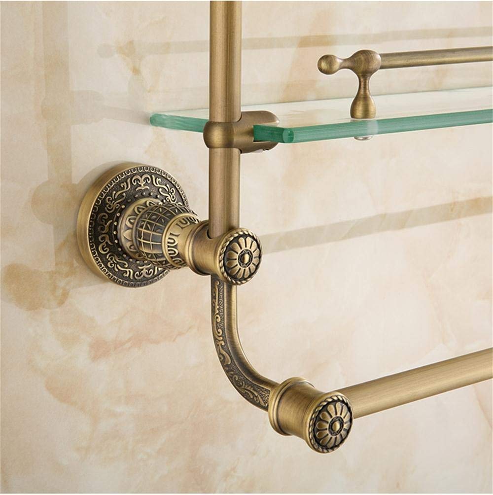 Allcopper BTBT Antique Glass Shelf with Towel Rail, Bathroom Cosmetic Storage Shelf, Individuality Design, 60 x 50 cm Bathroom Shelf